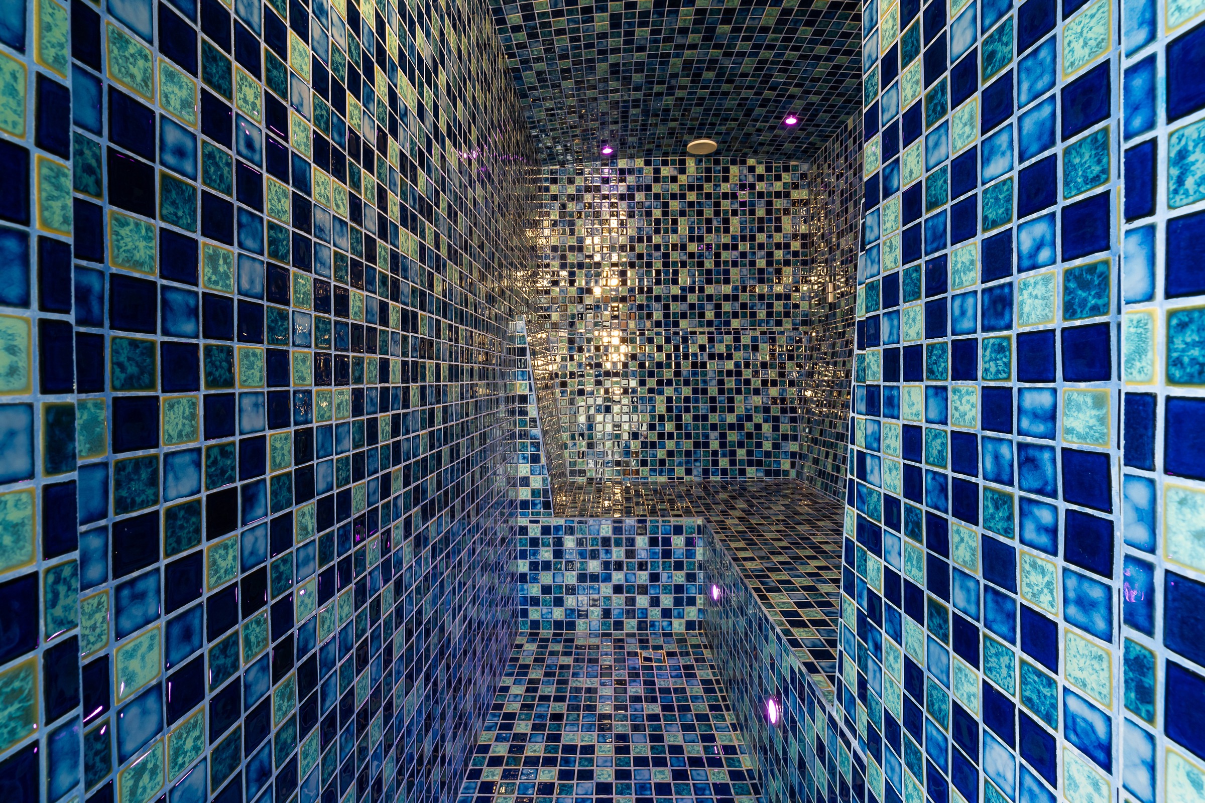 Hammam — blue mosaic tiled steam room